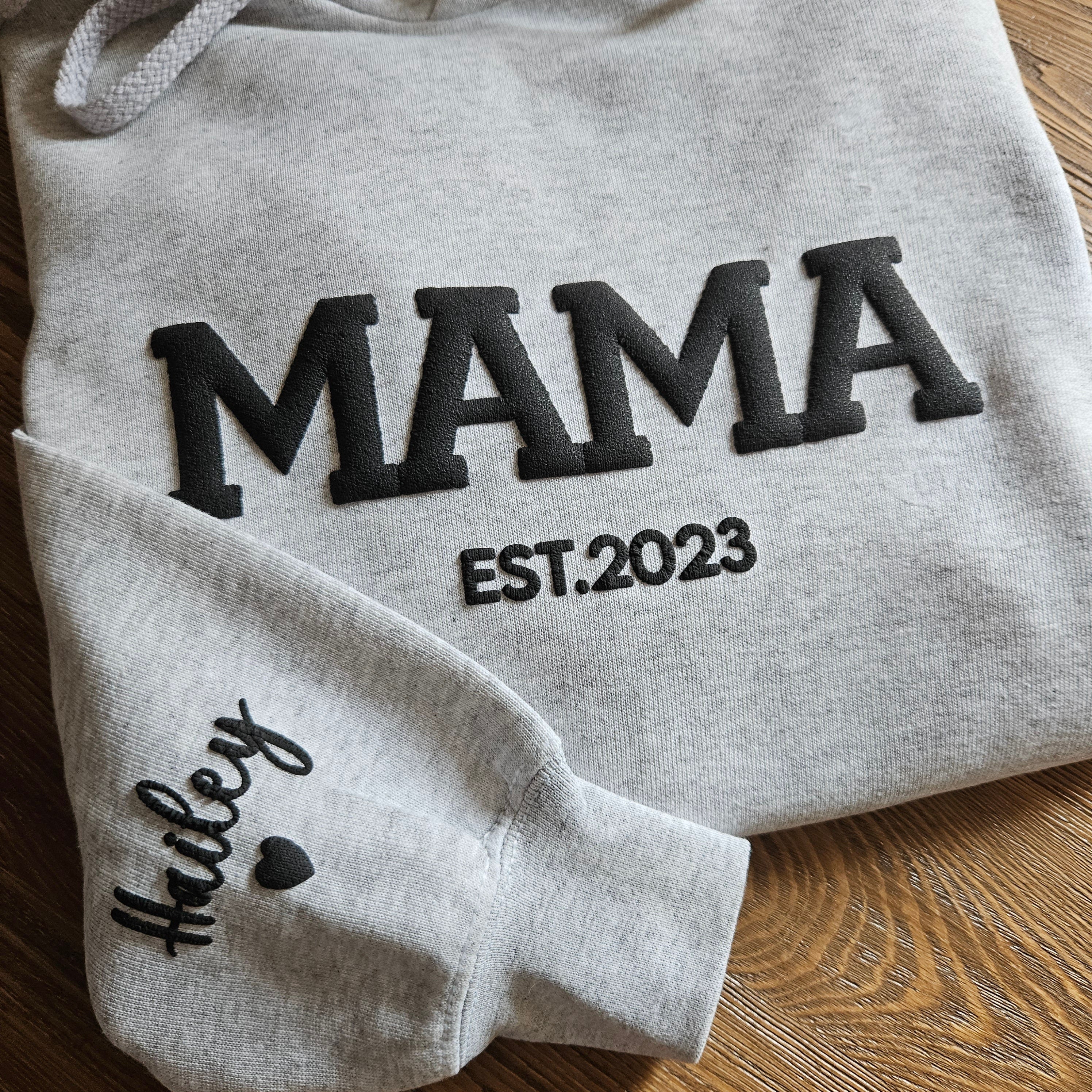 Personalized 3d Puff print Mama Sweatshirt with Kid Names on Sleeve