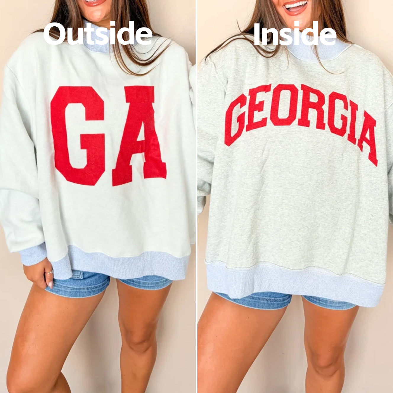 Georgia/GA Game Day Mock Neck Reversible Sweatshirt