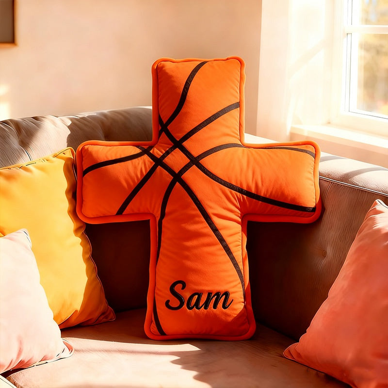 Personalized 3d Printed Basketball Cross Pillow, A Christian Sports Gift.