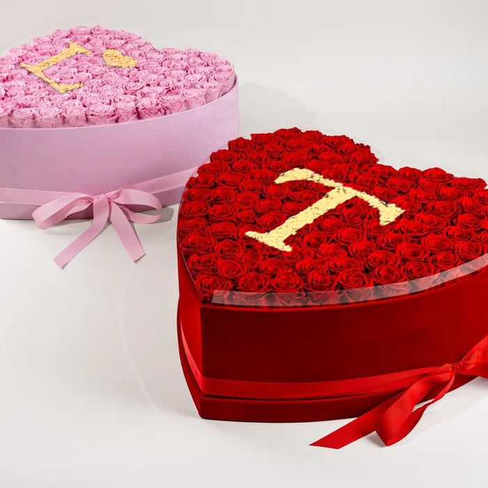 Heart Glitter Rose Box With Initial Couple Gift