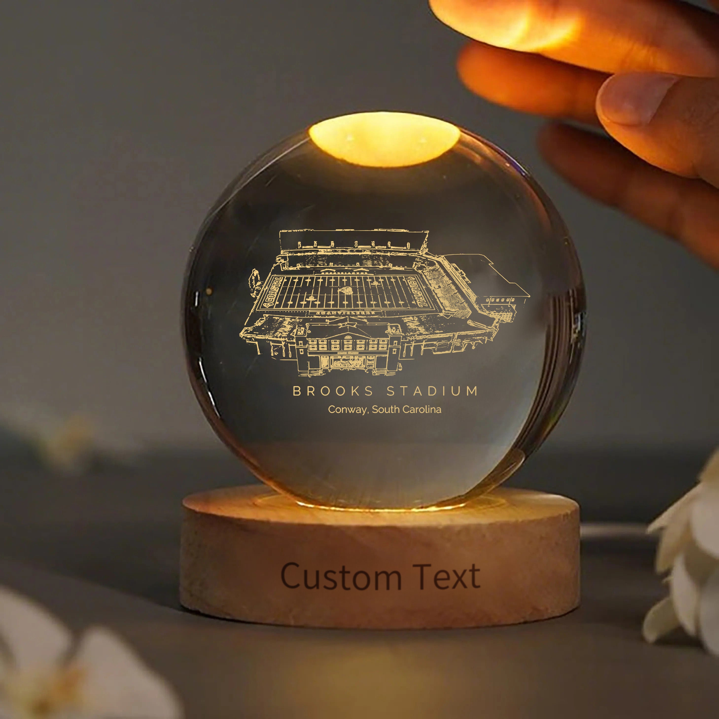 Brooks Stadium 3D Spherical Crystal Ball Lamp | Game Day, Christmas for Sports Fans