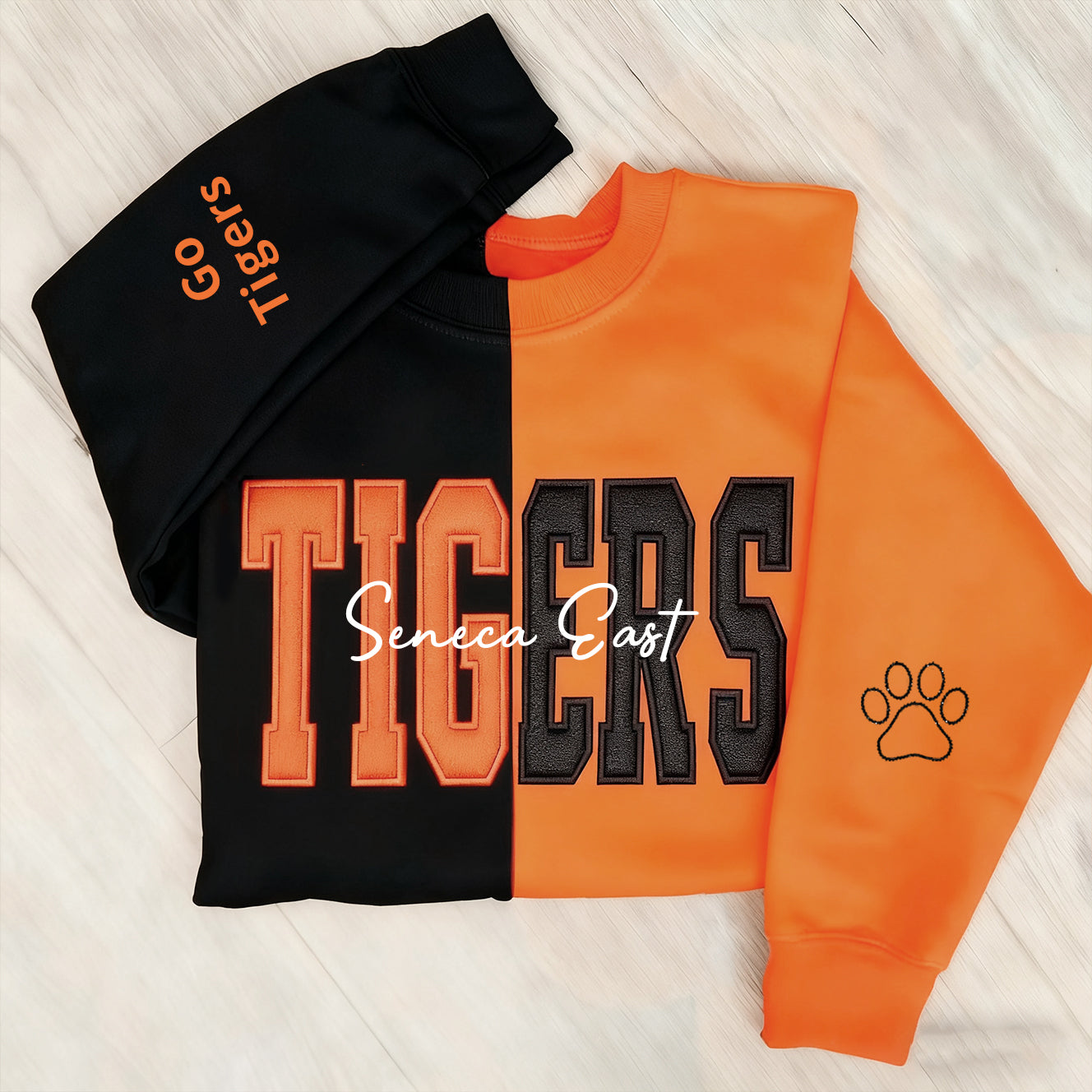 Custom Two Tone Glitter Mascot Sweatshirt School Team Split Fashion Embroidered Sweatshirt