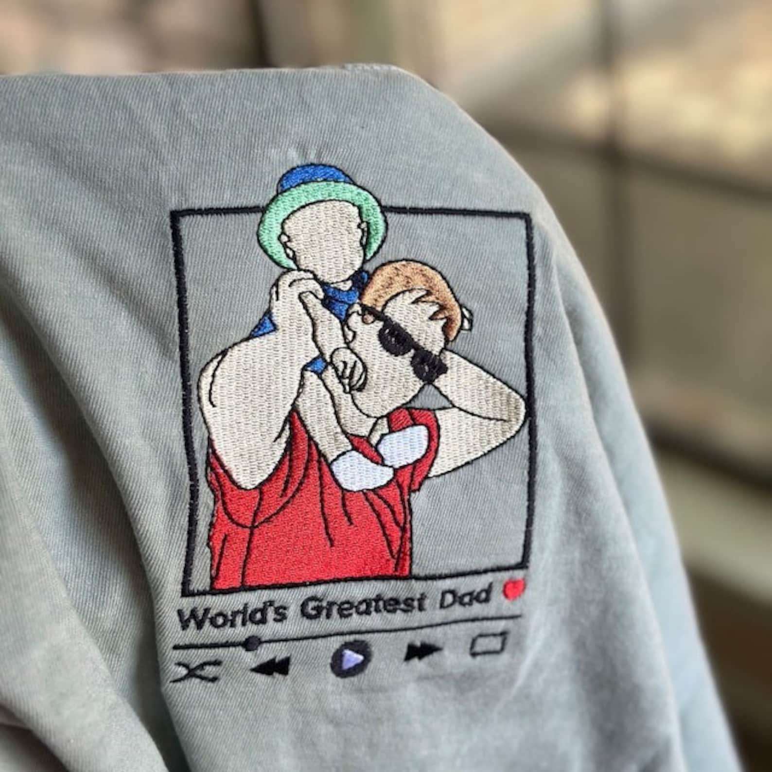 Custom Embroidered Father And Child Photo Sweatshirt | Father's Day Gift
