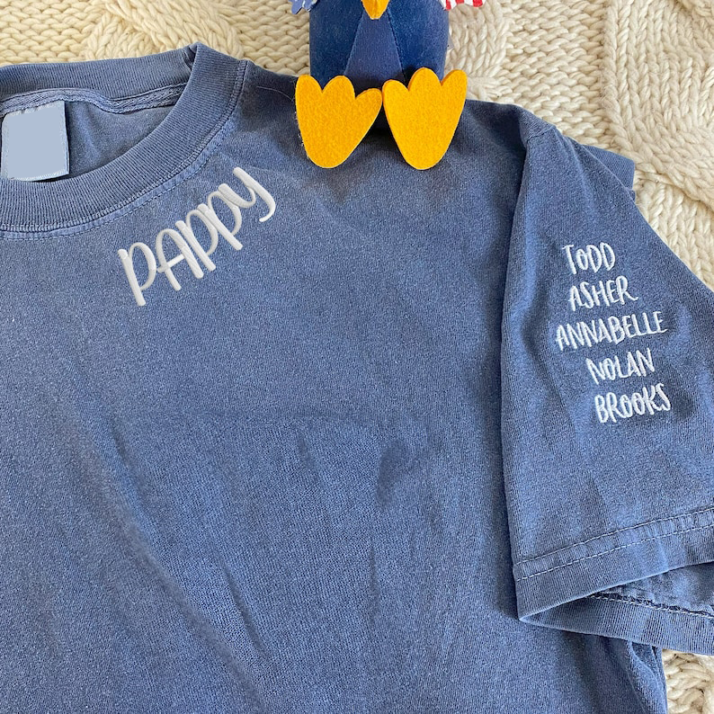 Custom Embroidered Dad T-shirt with Kids Name on Sleeve | Gifts For Father's Day
