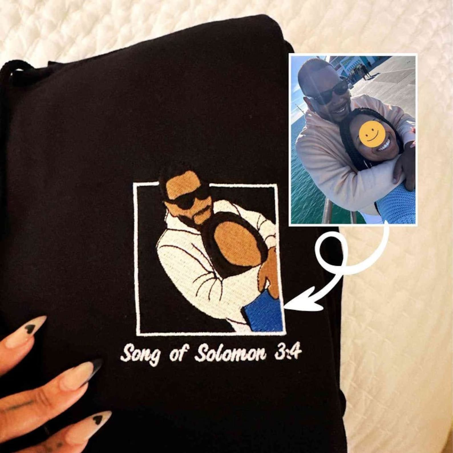 Custom Embroidered Portrait With Photo Sweatshirt For Father's Day Gift