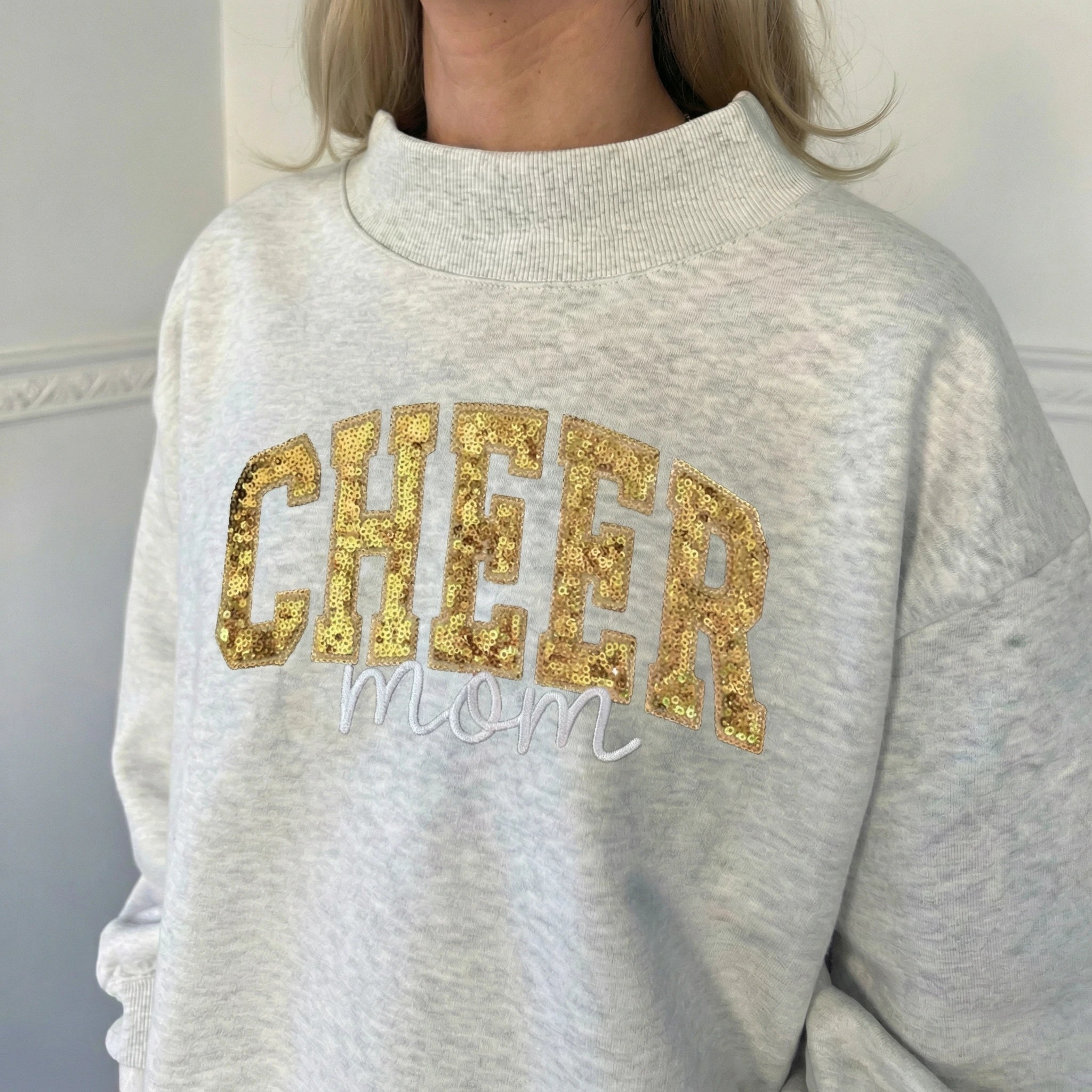 Custom CHEER MAMA Mockneck Sweatshirt – Personalized Glitter Letters, Vintage Style,Camo Tee | Gifts for Sports Mom