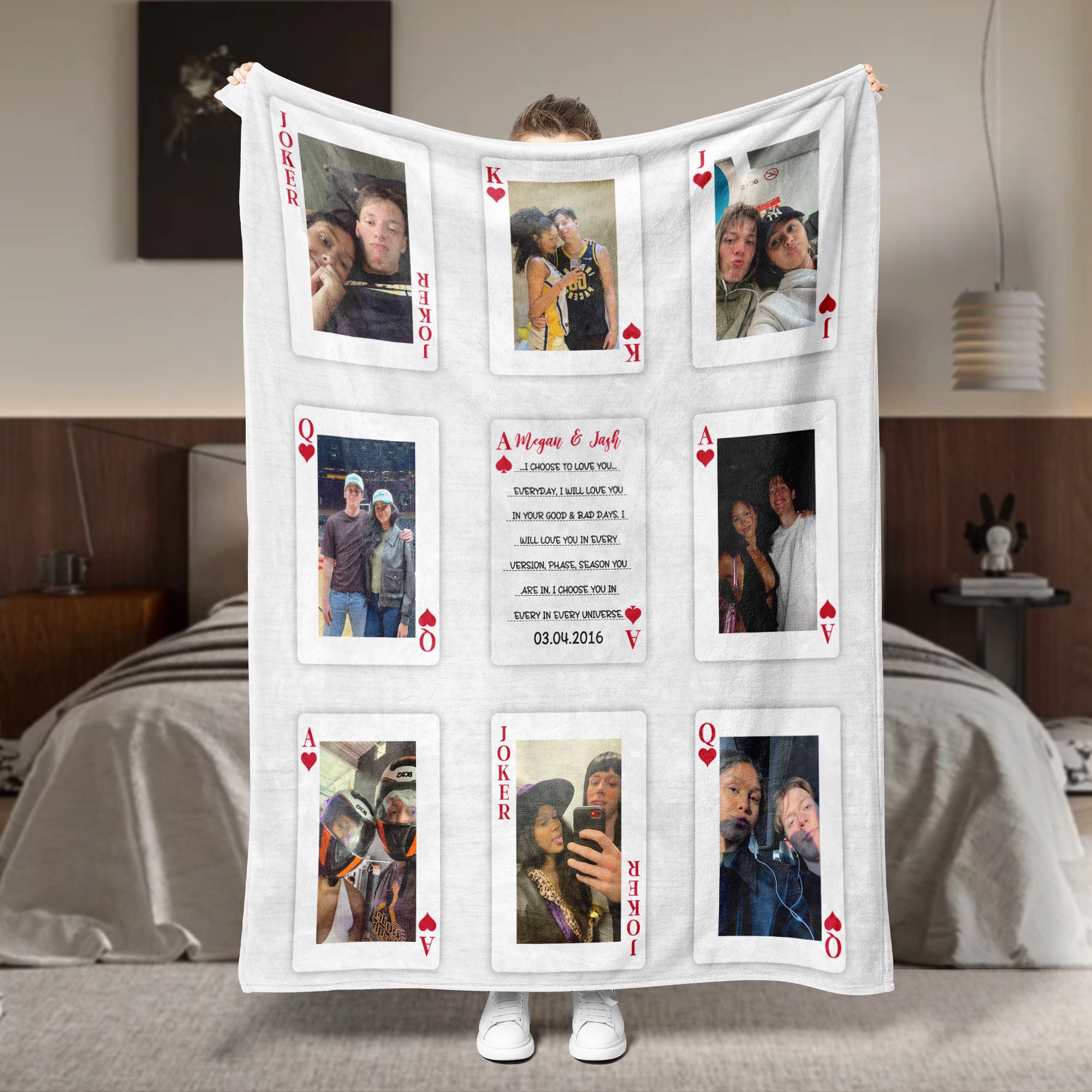 Custom Couple Photo Playing Cards Blanket | Couple Anniversary Gift | Valentine's Day gift