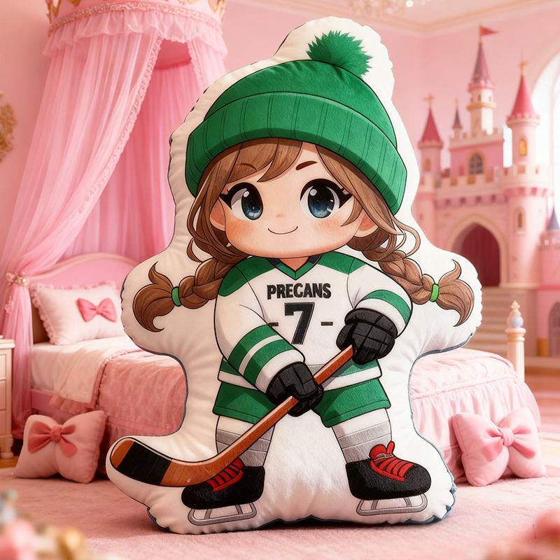 Personalized Cute Ice Hockey Pillow with Custom Details for Kids Girls