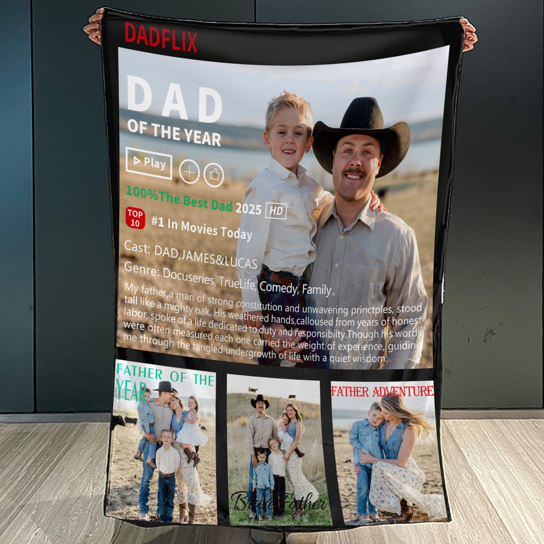 Custom Dadflix Movie Photo Collage Blanket with Dad of The Year | Father's Day Gift
