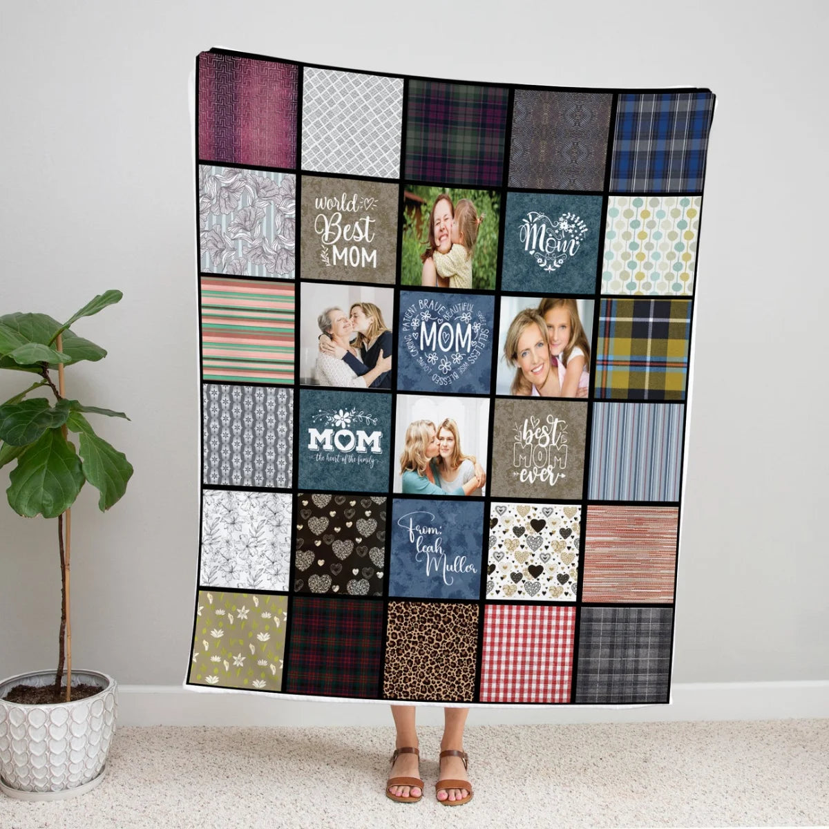 Custom 4 Photos Fleece Blankets Gift for Mom
