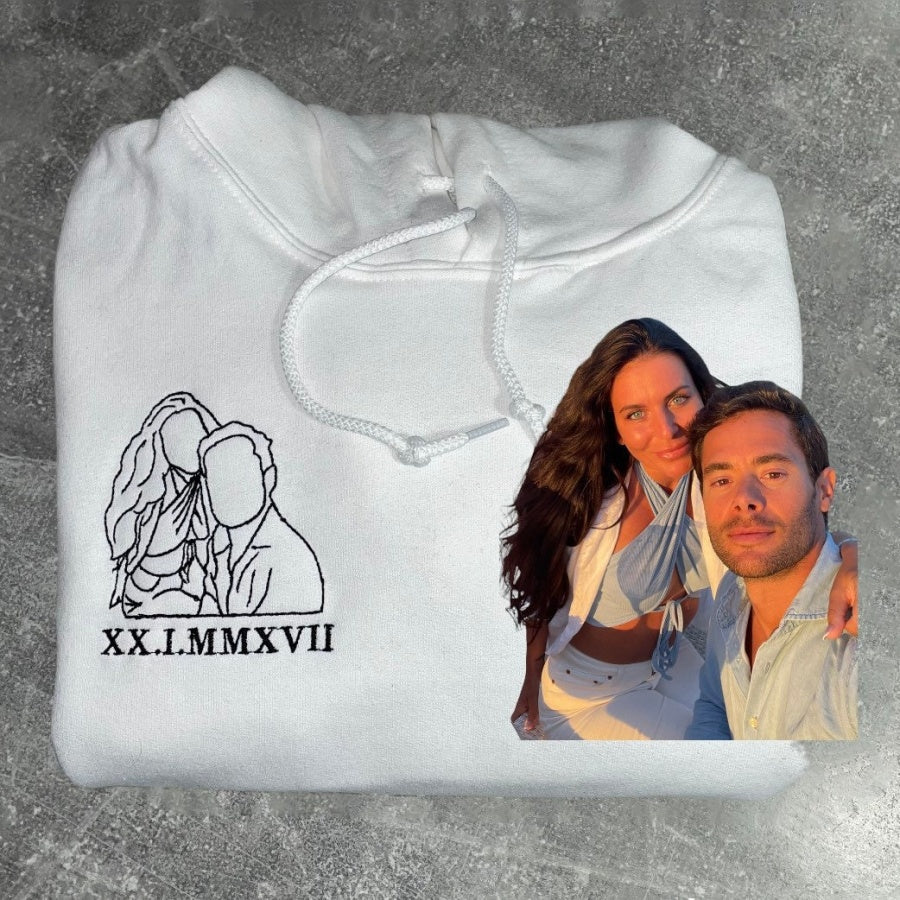 Personalized Embroidered Outline Roman Numerals Sweatshirt | Couple Anniversary Gift