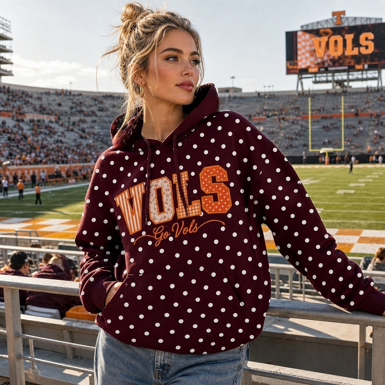Custom Patchwork Fabric Embroidered Polka Dot Hoodie | Personalized Team and School Name|Game Day Wear