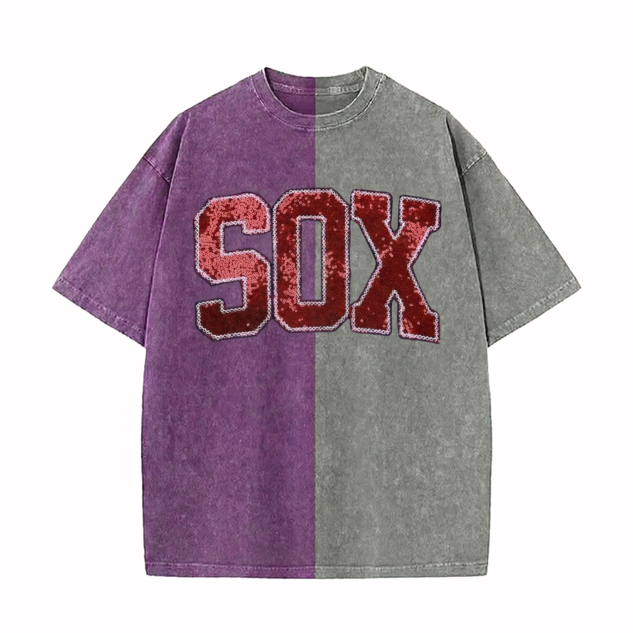 Personalized Sequin Applique Mascot Team Name Game Day Two Tone Washed T-shirt | Gifts for Sports Mom