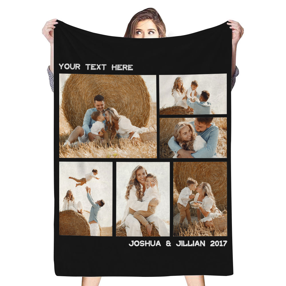 Custom 6 Photos Family Parent-Child Photo Memorial Unique Blanket Add Text