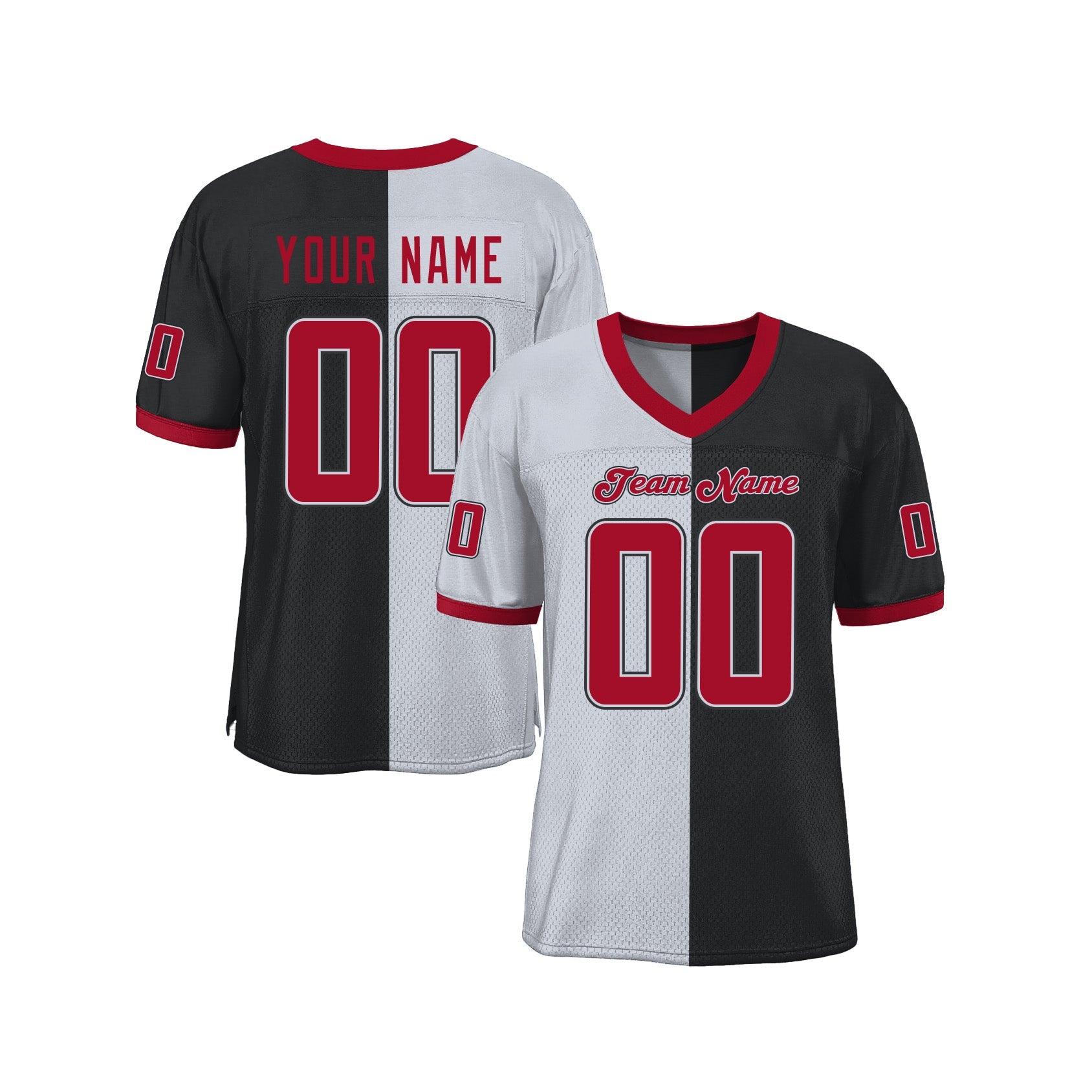 Custom Black Red-White Mesh Split Fashion Classic Style Authentic Sports Football Jersey