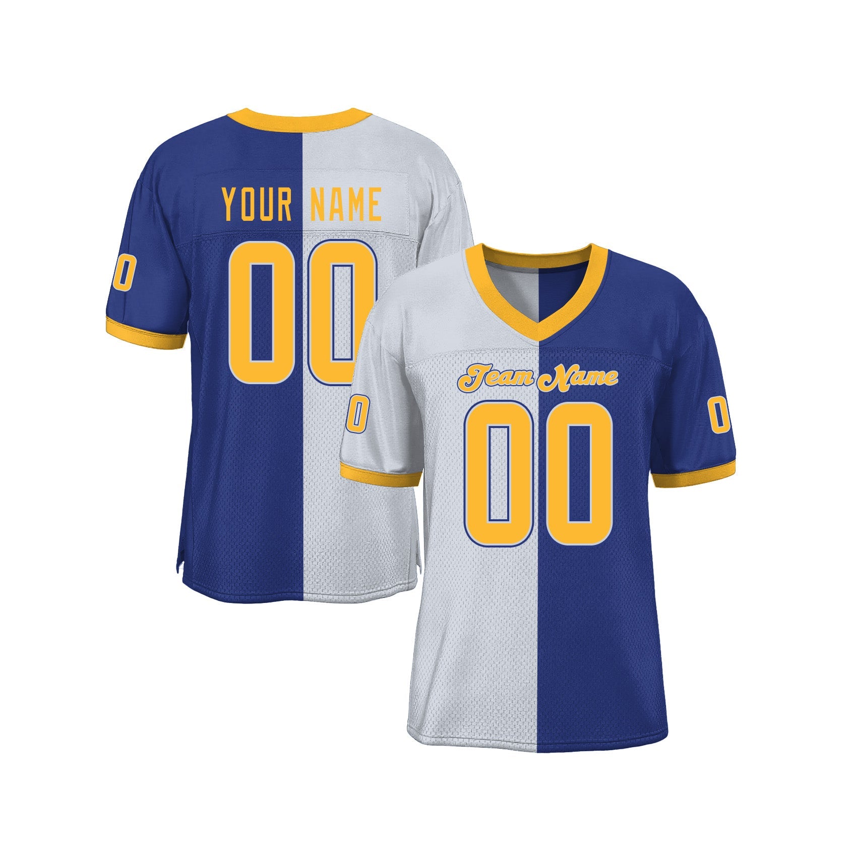 Custom Royal Gold-White Mesh Split Fashion Classic Style Authentic Sports Football Jersey