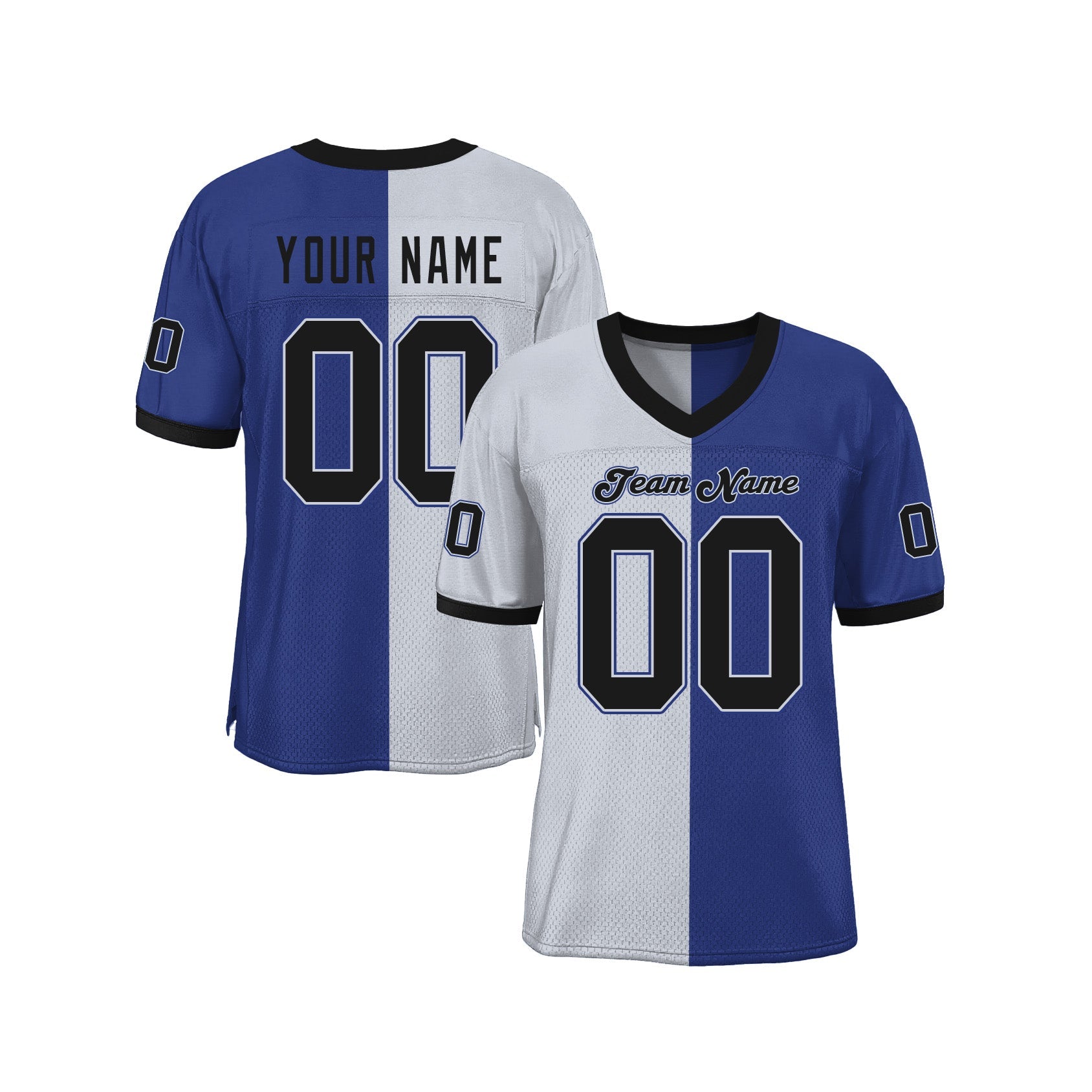 Custom Royal Black-White Mesh Split Fashion Classic Style Authentic Sports Football Jersey
