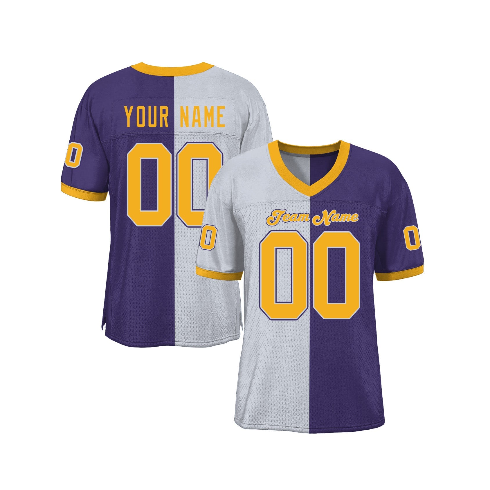 Custom Purple Gold-White Mesh Split Fashion Classic Style Authentic Sports Football Jersey
