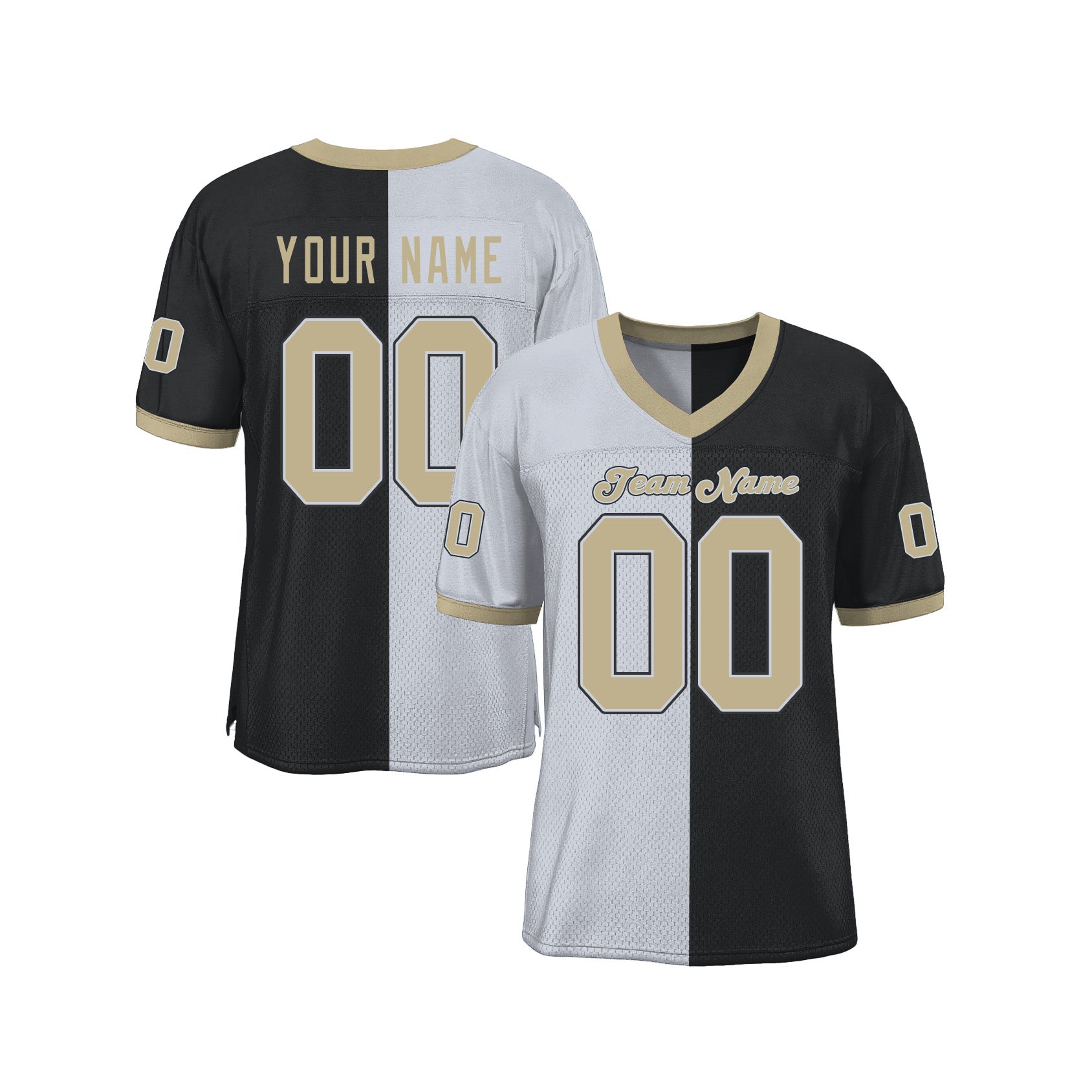 Custom Black Vegas Gold-White Mesh Split Fashion Classic Style Authentic Sports Football Jersey