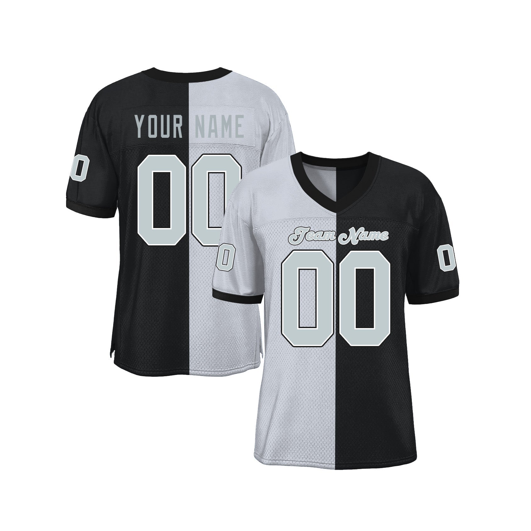 Custom Black Silver-White Mesh Split Fashion Classic Style Authentic Sports Football Jersey