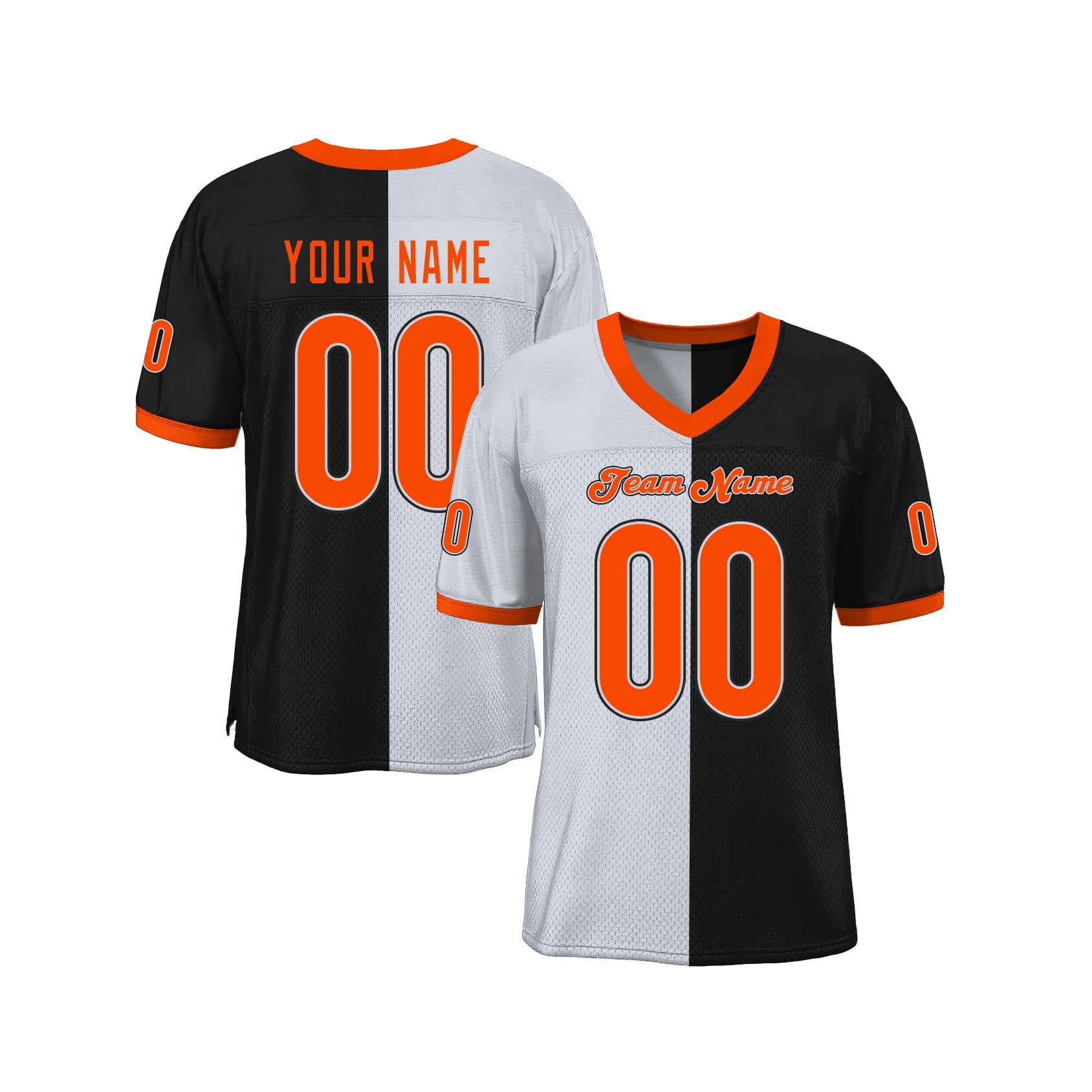 Custom Black Orange-White Mesh Split Fashion Classic Style Authentic Sports Football Jersey