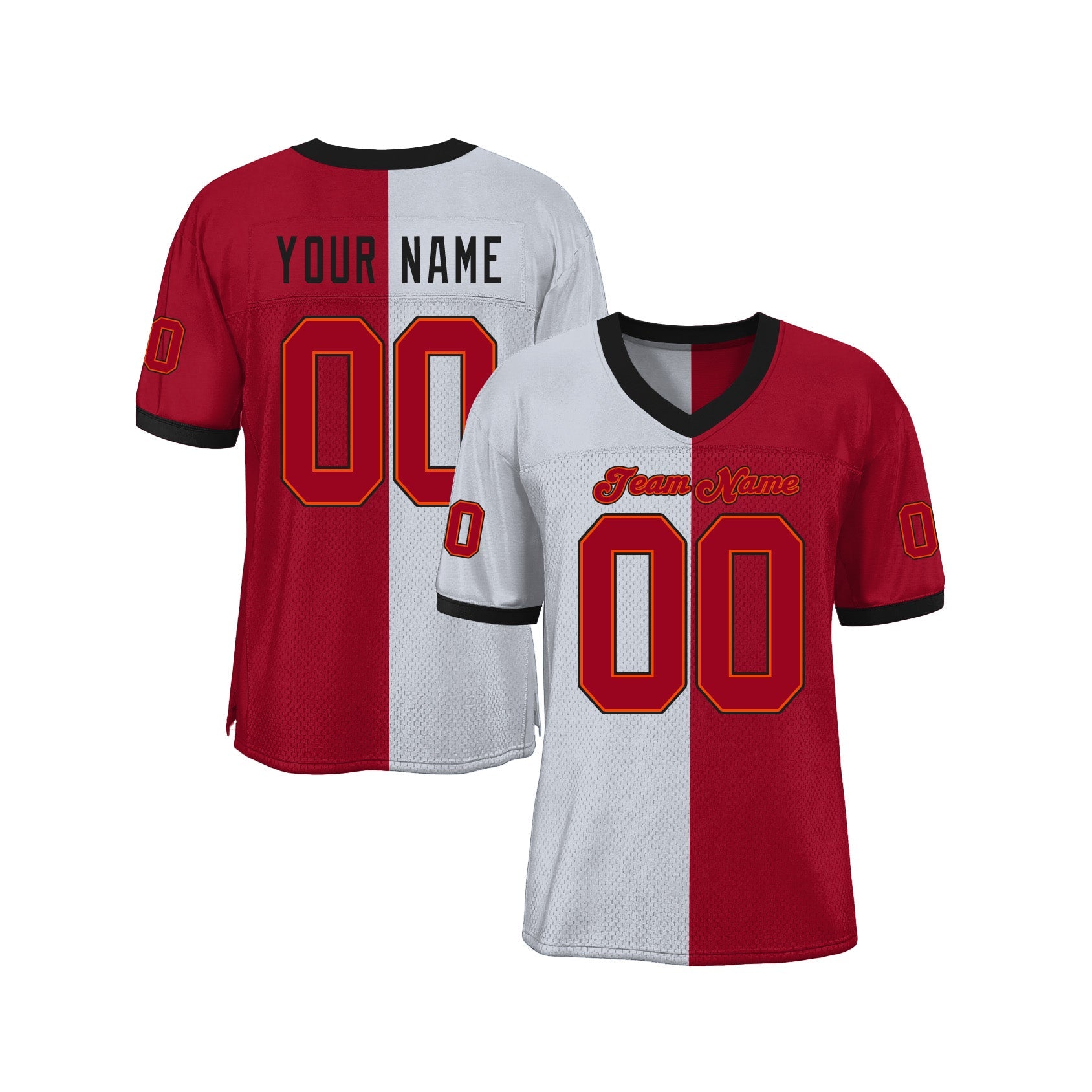 Custom White Red-Black Mesh Split Fashion Classic Style Authentic Sports Football Jersey