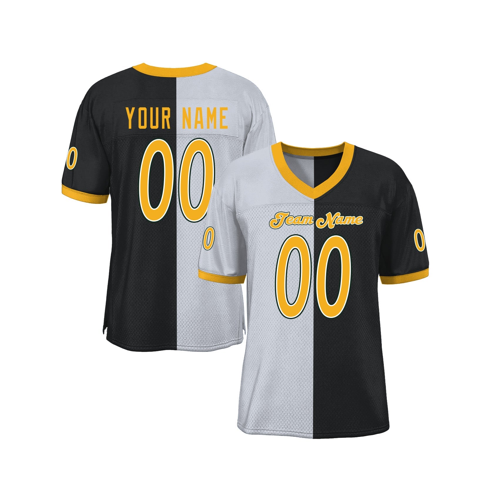 Custom Black Gold-White Mesh Split Fashion Classic Style Authentic Sports Football Jersey