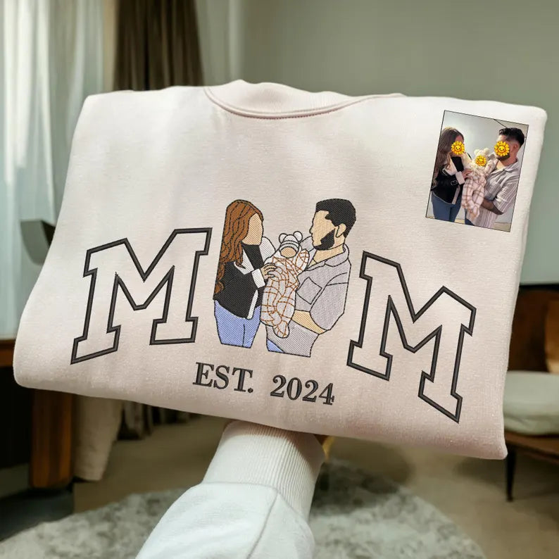 Custom Embroidered Mama Portrait Sweatshirt From Photo | Mother's Day Gift