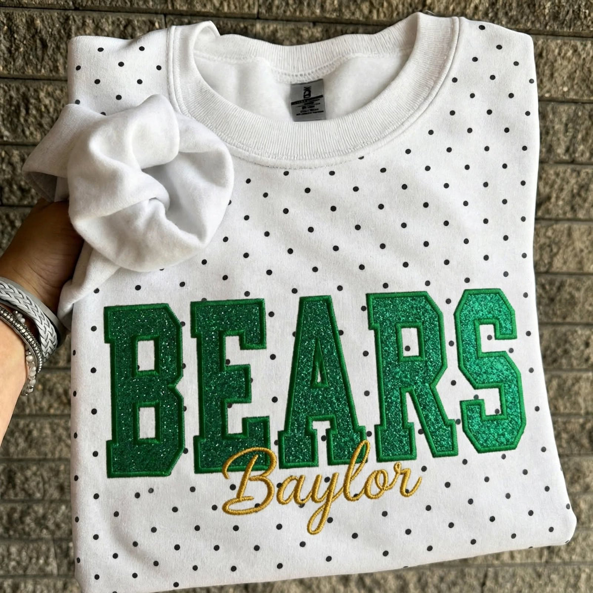 Custom Embroidered College Team Glitter Vinyl Polka Dot Sweatshirt - Game Day Best Gear | Sports Lover Gift