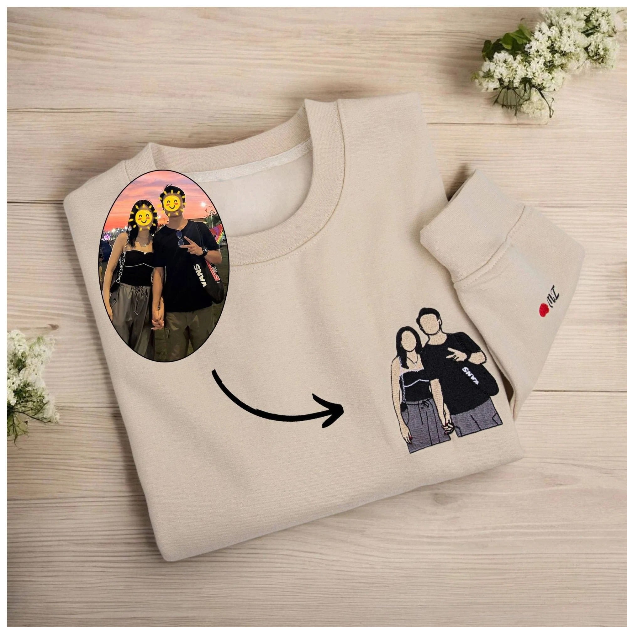 Custom Embroidered Photo Portrait Sweatshirt Hoodie | Valentine's Day Gifts