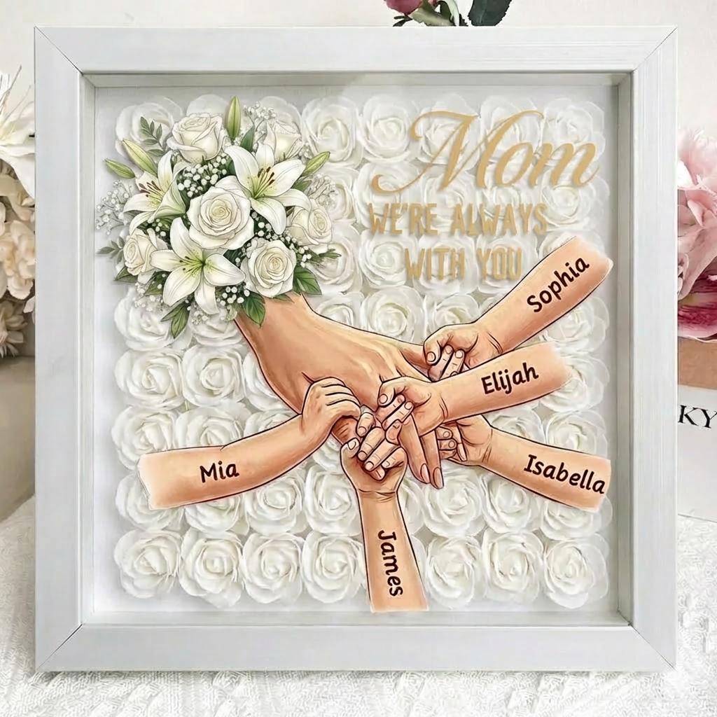 "We're Always With You"-Personalized Mom Holding Hands Memorial Shadow Box-Mother's Day Remembrance Frame, In Loving Memory Gift
