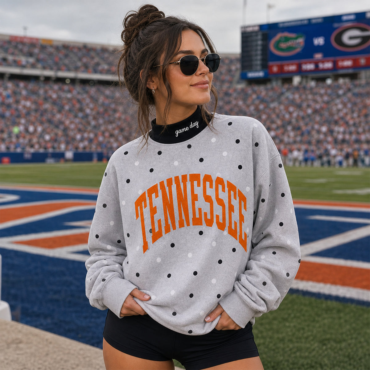 Custom Team Name Polka Dot Sweatshirt - Stand-Up Collar Game Day Pullover | Personalized College & Sports Fan Apparel