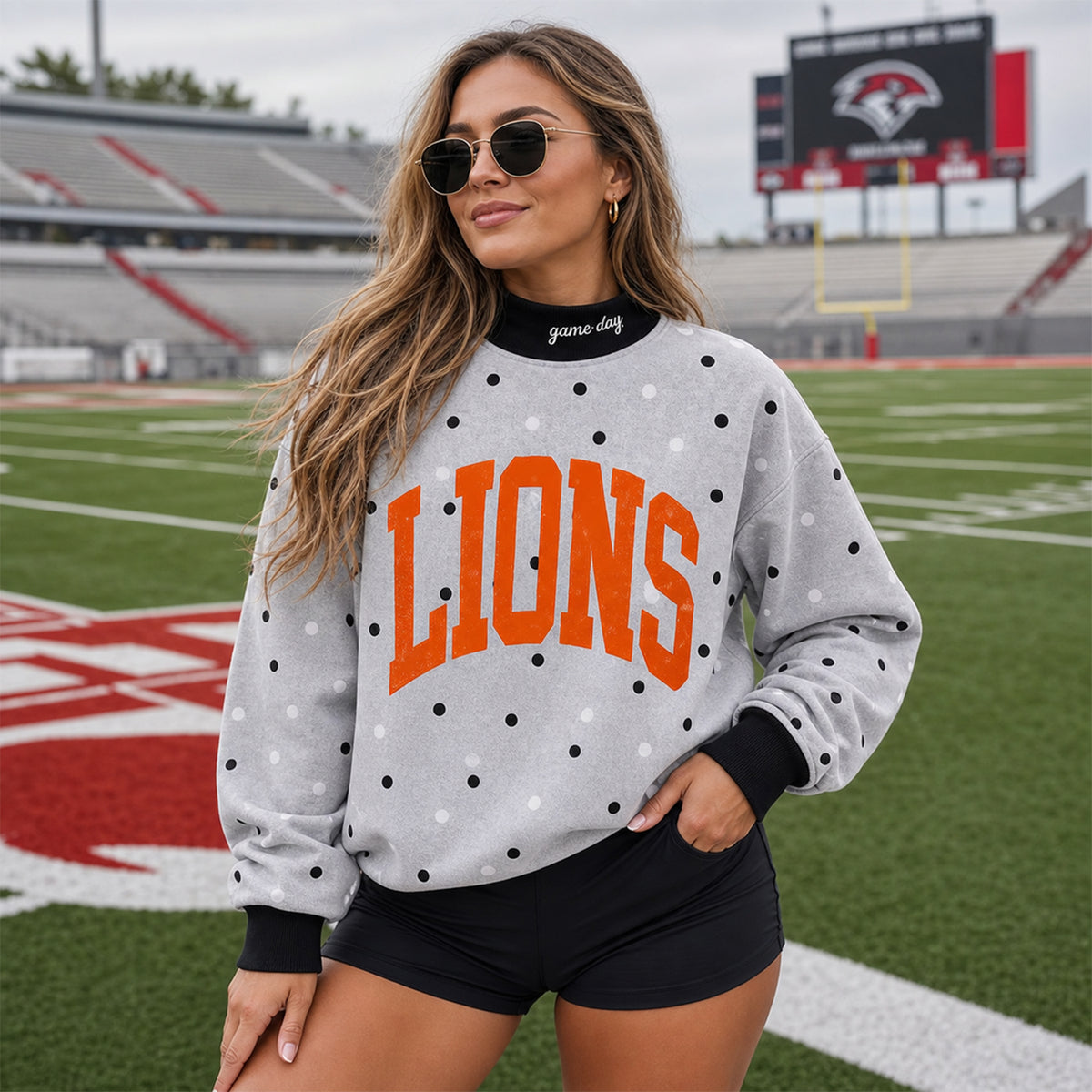 Custom Team Name Polka Dot Sweatshirt - Stand-Up Collar Game Day Pullover | Personalized College & Sports Fan Apparel
