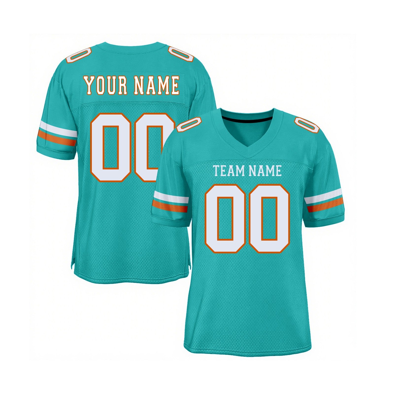 Custom Aqua White-Orange Mesh Classic Style Authentic Sports Football Jersey