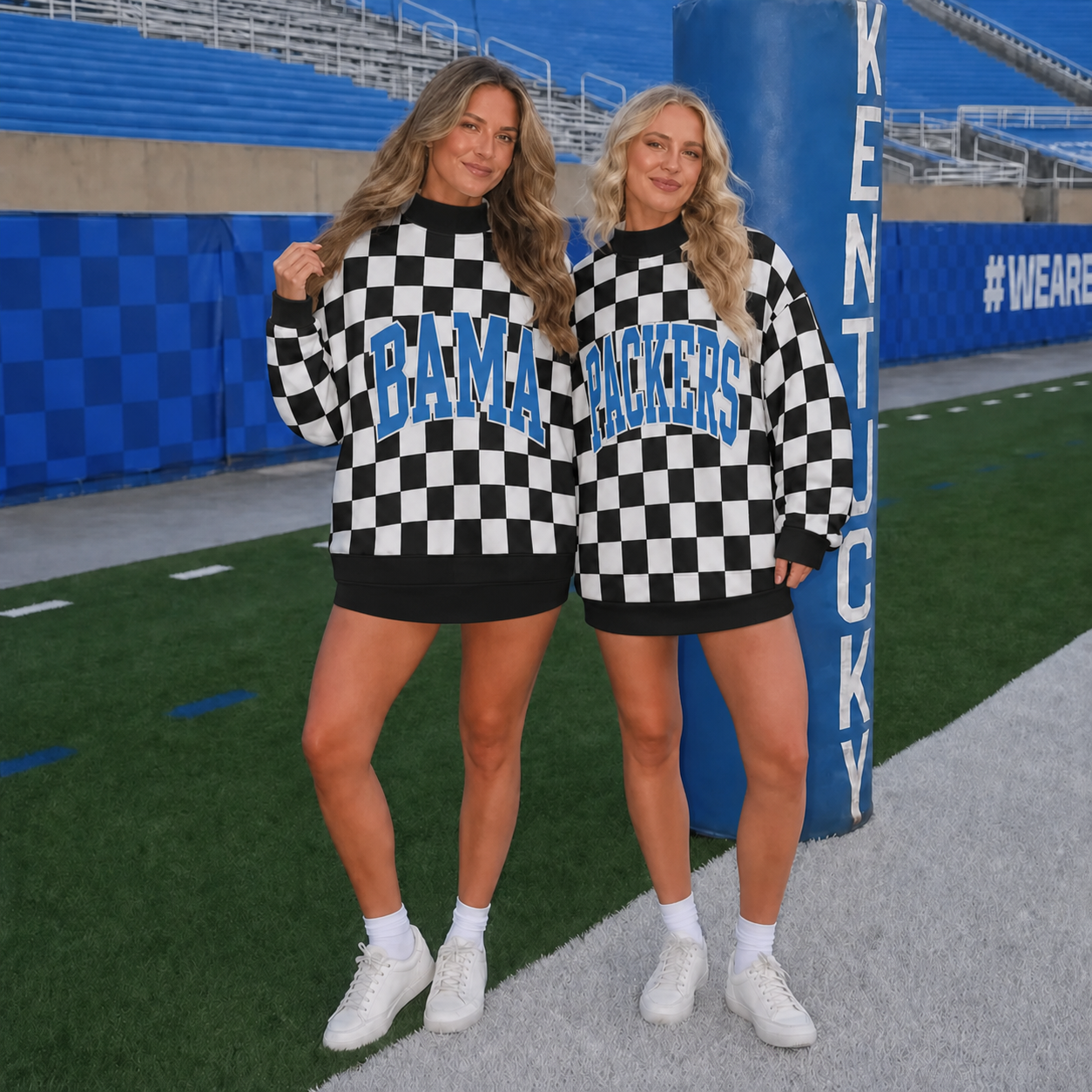 Custom Printed College Team Name Checkered Stand-Up Collar Sweatshirt – Game Day Spirit Wear | Sports Fan Gift