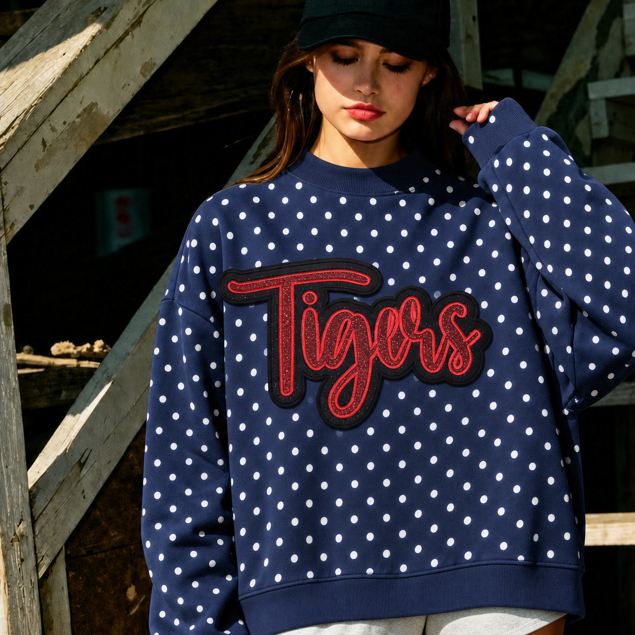 Custom Glitter Team Name Polka Dot Mockneck | Game Day Wear
