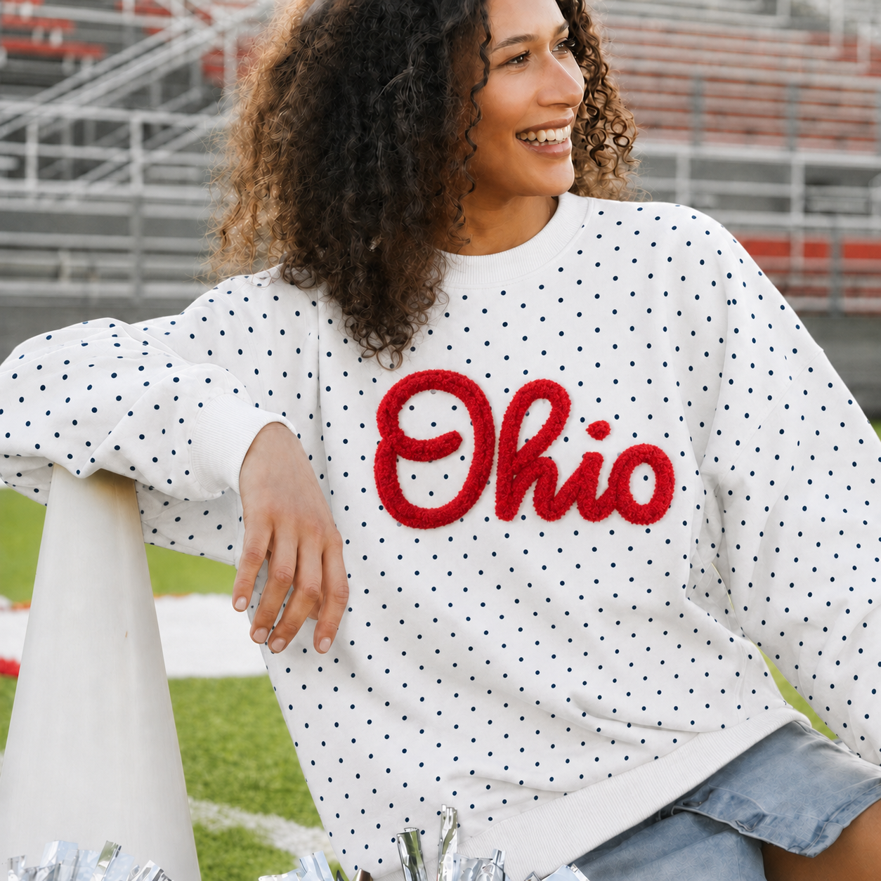 Custom College Chenille Team Name Embroidered Polka Dot Mockneck Game Day Wear