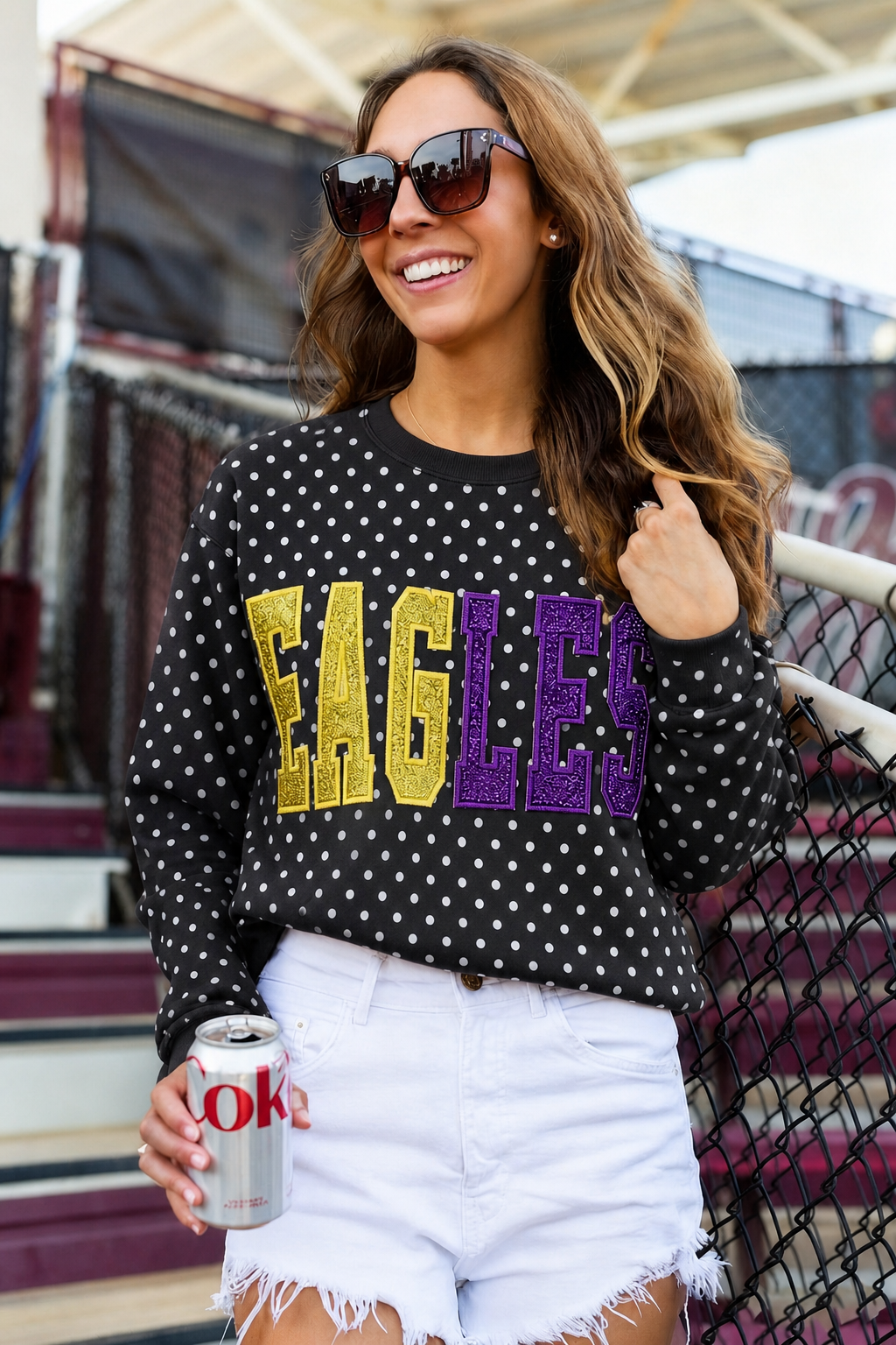 Custom Glitter Embroidered Polka Dot Sweatshirt | Gifts for Sports Mom,Sports Gifts