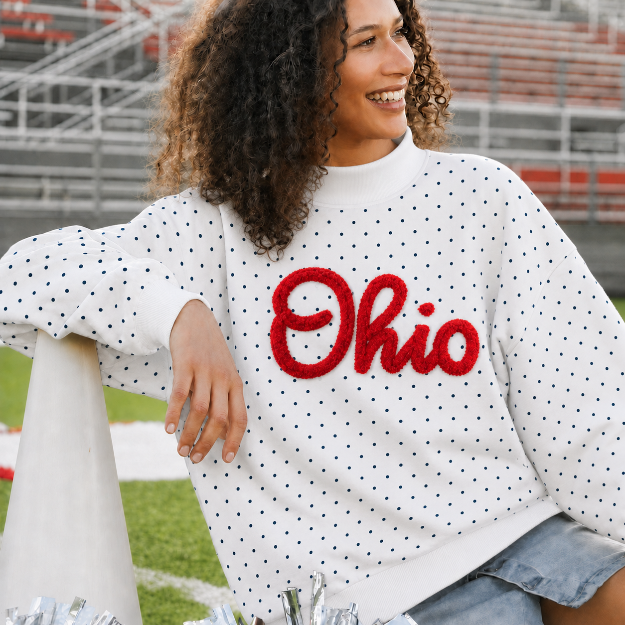 Custom College Chenille Team Name Embroidered Polka Dot Mockneck Game Day Wear