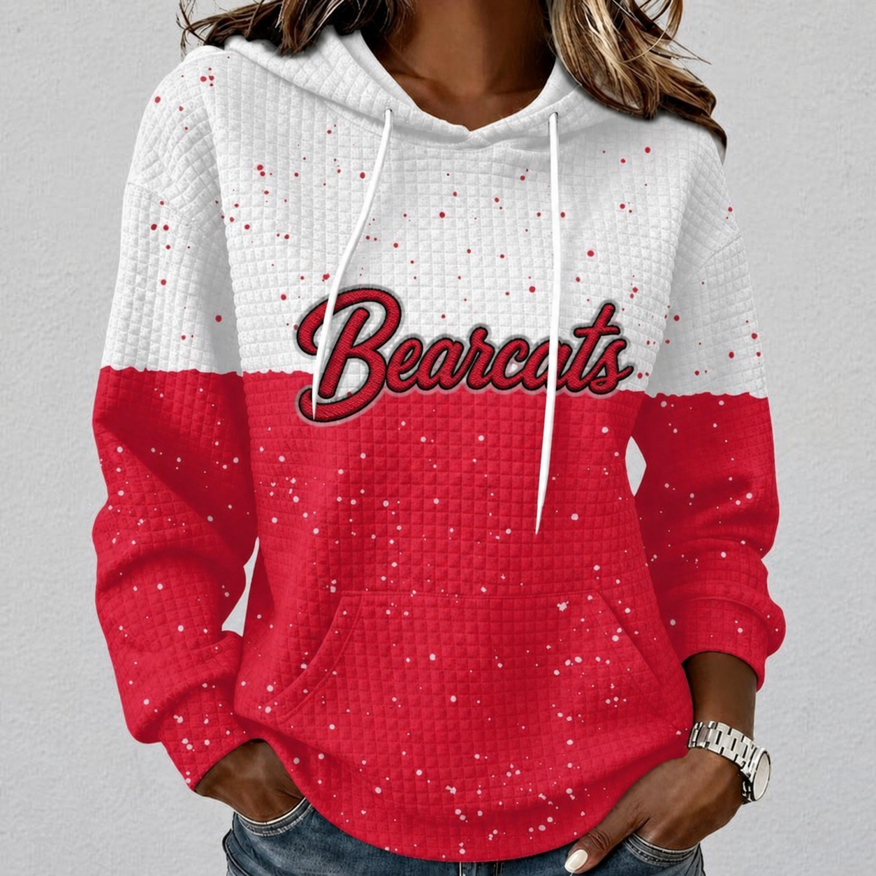Cincinnati Bearcats Waffle Hoodie Game Day Spirit Pullover