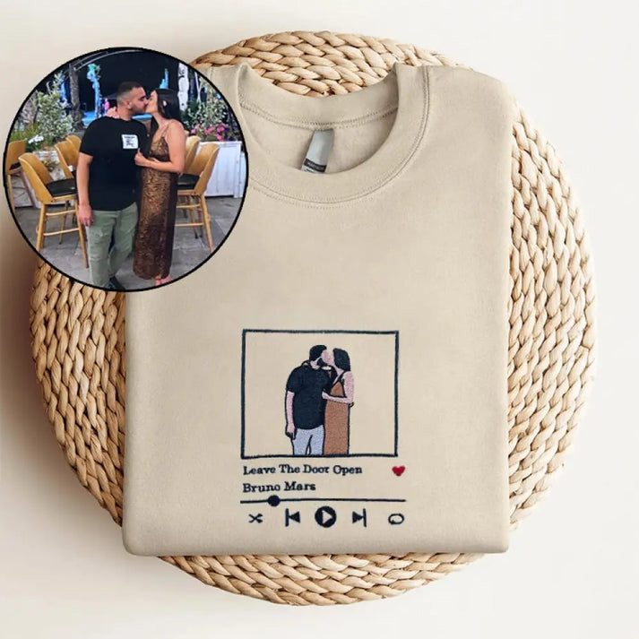 Custom Embroidered Sweatshirt Portrait Music Player Couple Family Gift