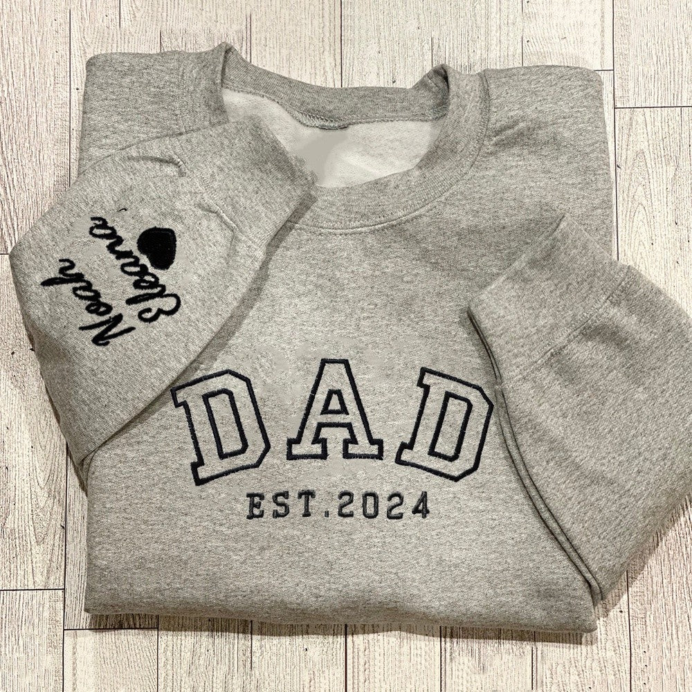 Custom Grandpa Embroidered Sweatshirt Hoodie With Grandkids Names On the Sleeve For Father's Day