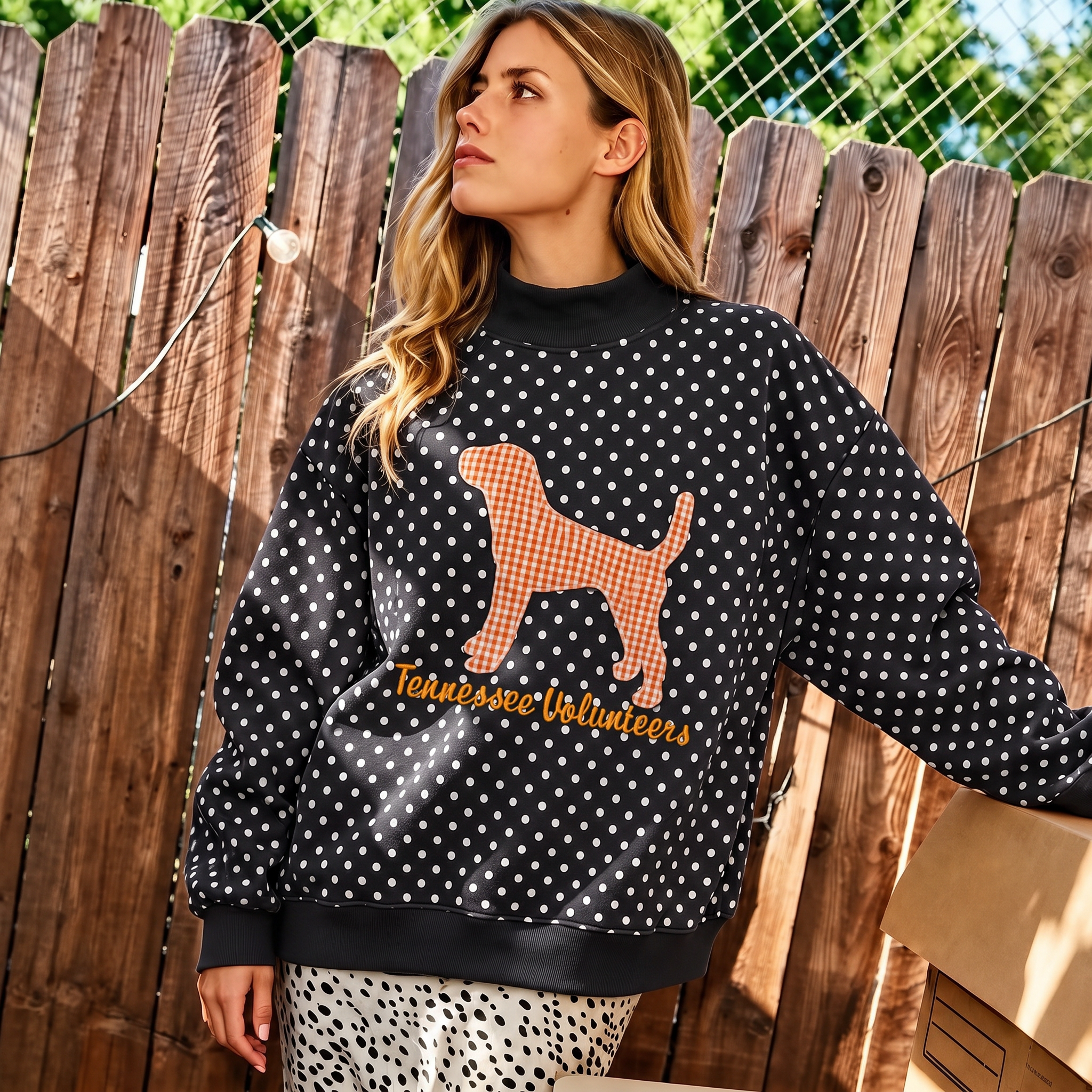 Custom Mascot Applique Patchwork Team Polka Dot Mockneck | Game Day Wear