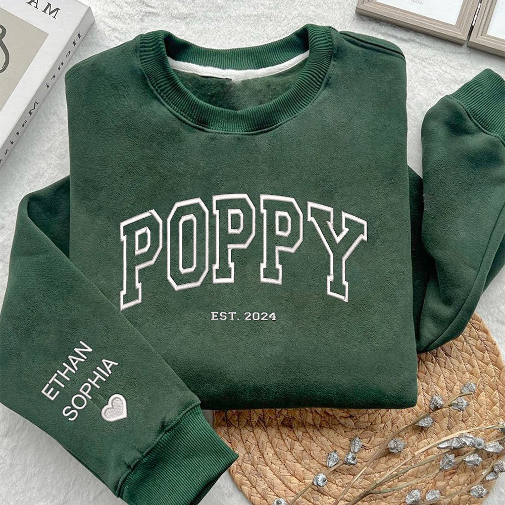 Custom Dad Poppy Embroidered Sweatshirt Hoodie | Father's Day Gift