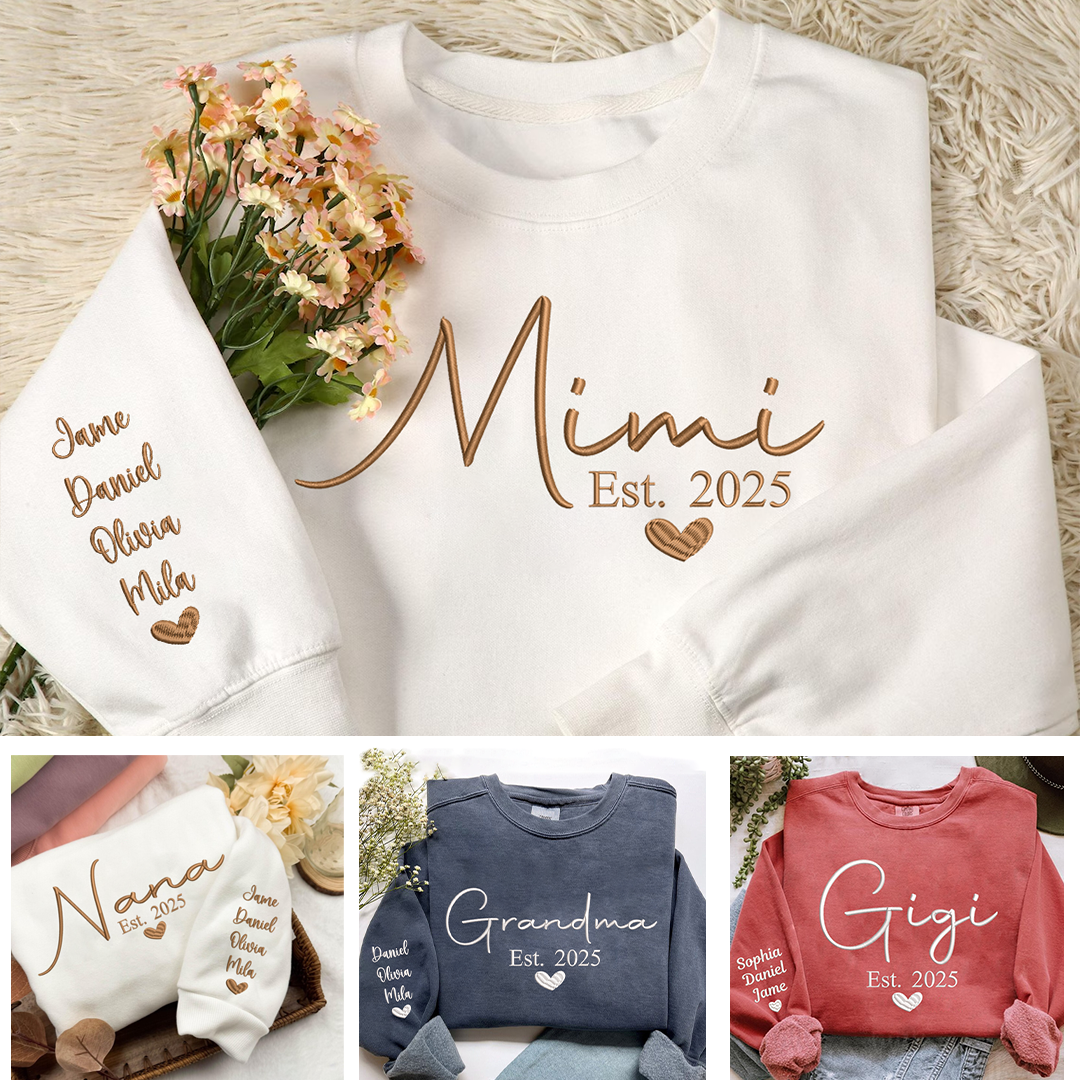 Custom Embroidered Grandma Nana Mimi Mama Sweatshirt with Est And Grandkids | Mother's Day Christmas Gifts for Mom