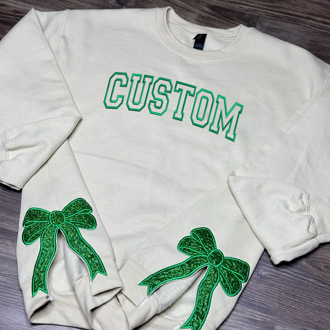 Custom Name Embroidered Christmas Bow Embellished Sweatshirt | Christmas Gift for Mom