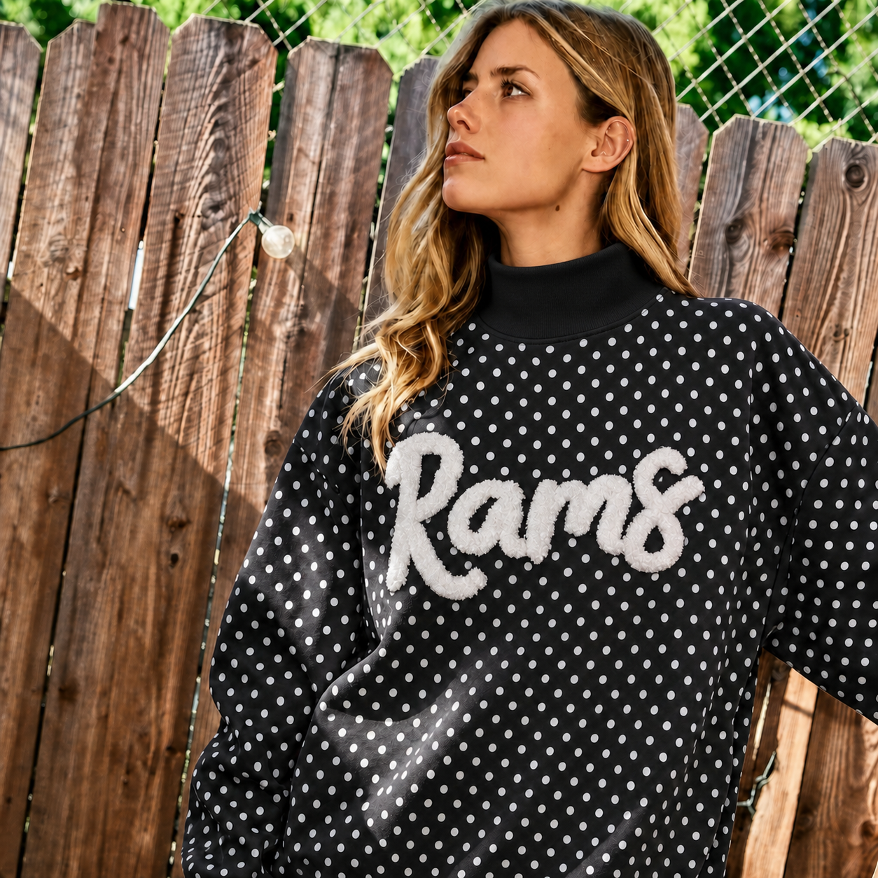 Custom College Chenille Team Name Embroidered Polka Dot Mockneck Game Day Wear