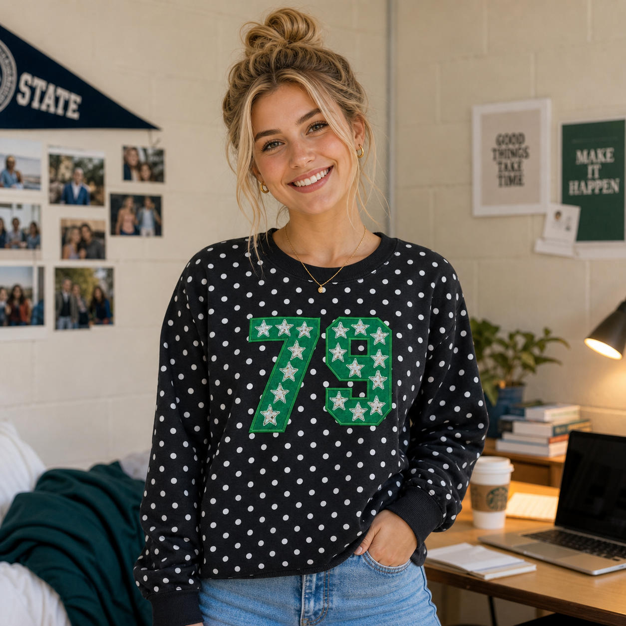 Custom Sequin & Glitter Team Number & Letters Polk Dot Sweatshirt – Personalized  Numbers Sweatshirt | Game Day Wear