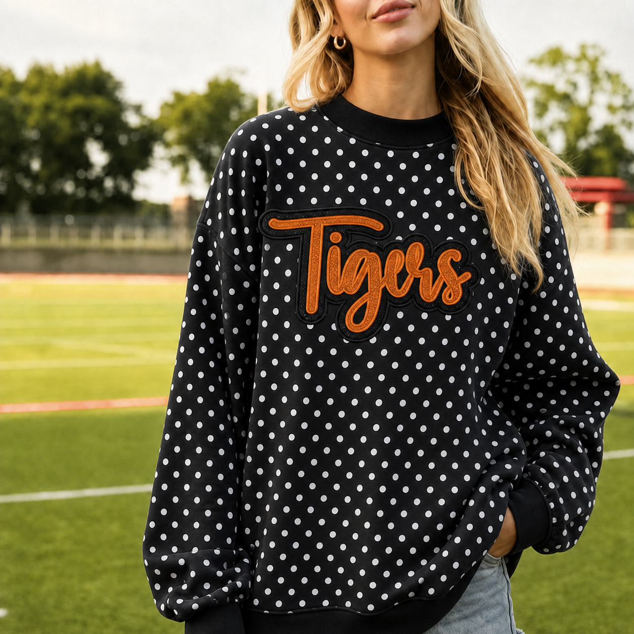Custom Glitter Team Name Polka Dot Mockneck | Game Day Wear