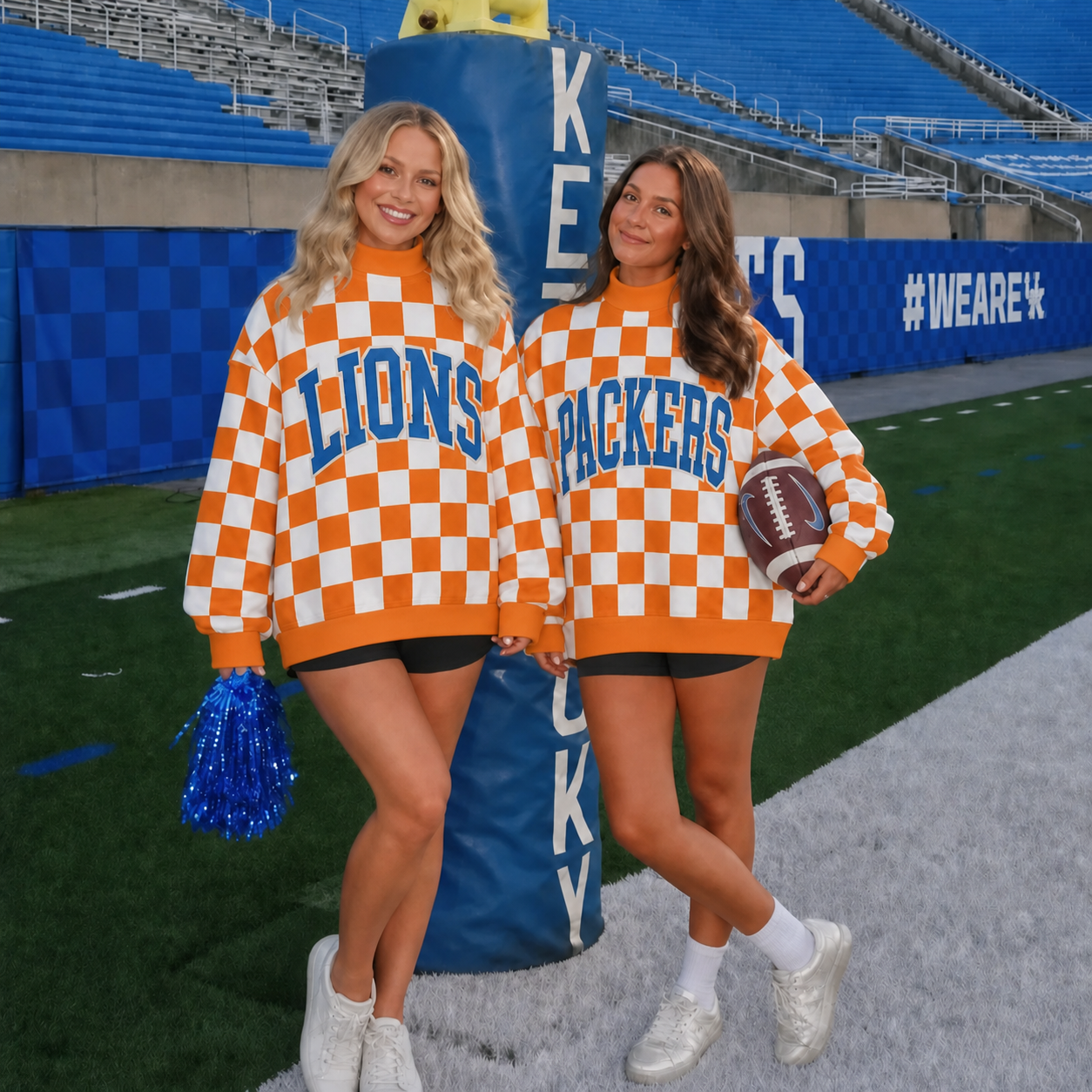 Custom Printed College Team Name Checkered Stand-Up Collar Sweatshirt – Game Day Spirit Wear | Sports Fan Gift